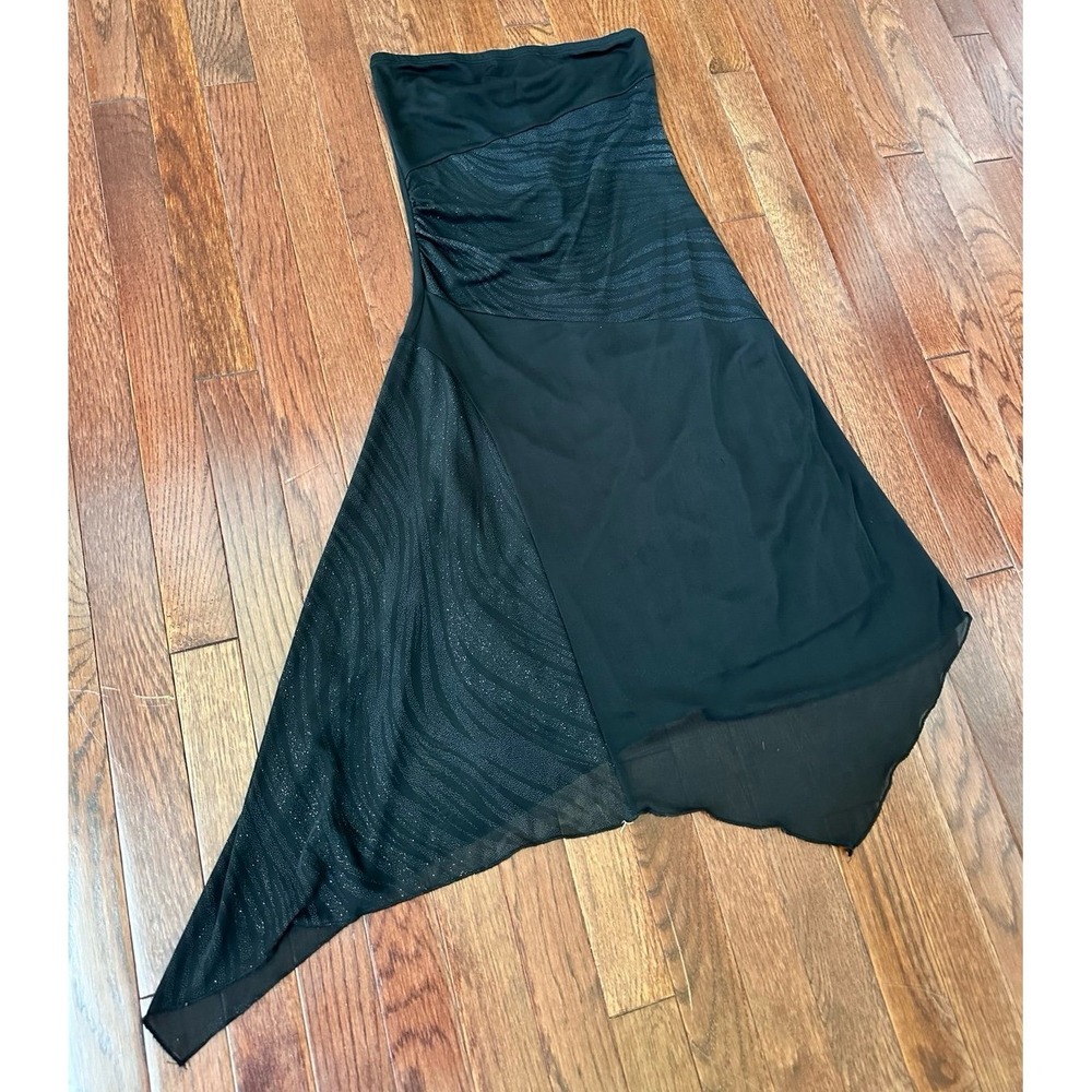 Forever 21 Black Strapless Glitter Unique Pattern Asymmetrical Cocktail Dress - Picture 3 of 11